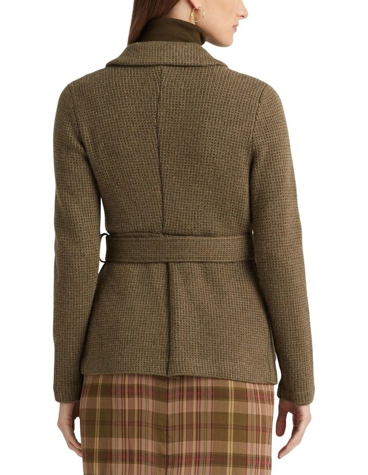 Belted Tweed Jacquard Blazer in Green