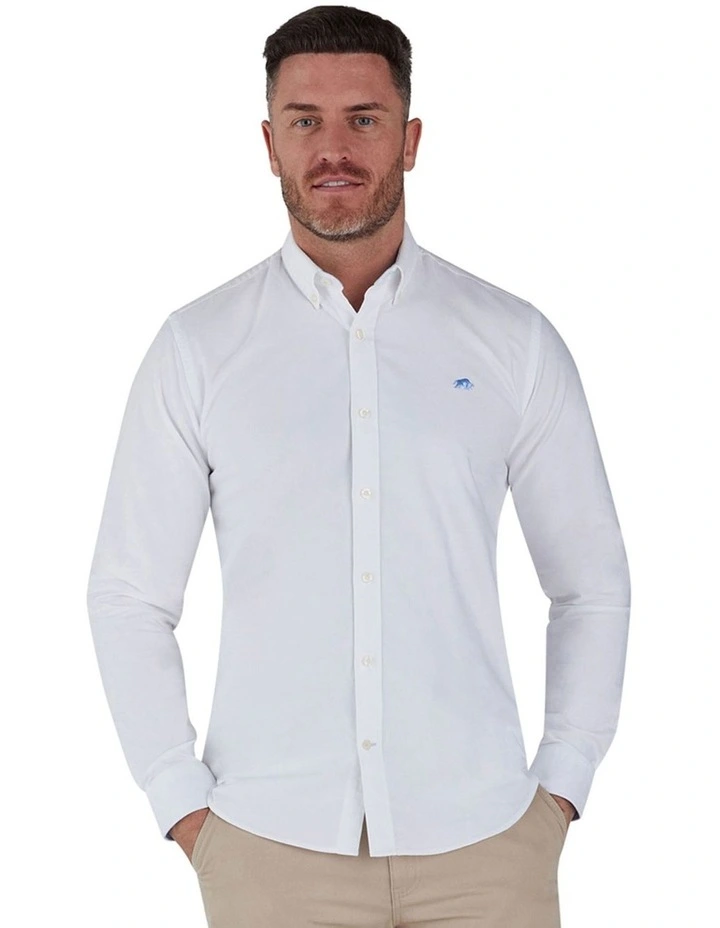 Long Sleeve Cotton Oxford Shirt in White
