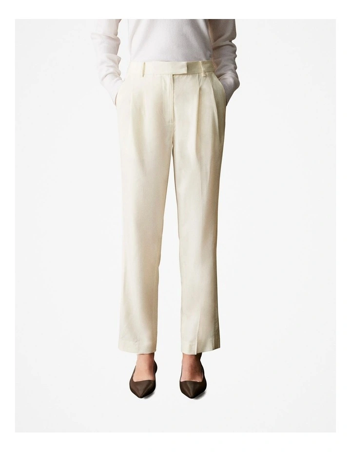 Stretch Wool Pleat Front Pant in Parchment