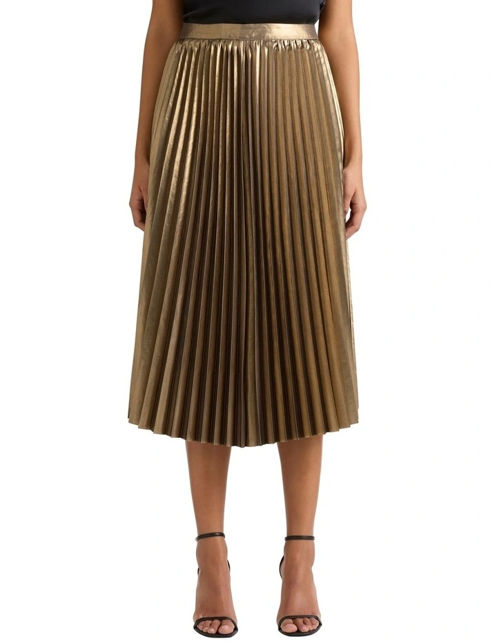 Alastair Metallic Pleat Skirt in Gold