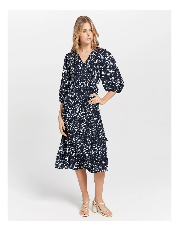 Liva 3/4 Wrap Dress in Navy