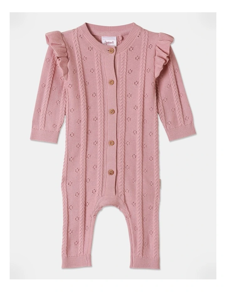 Knit Pointelle Coverall in Blush