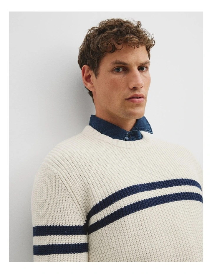 Australian Cotton Panel Knit Sweater in Pebble