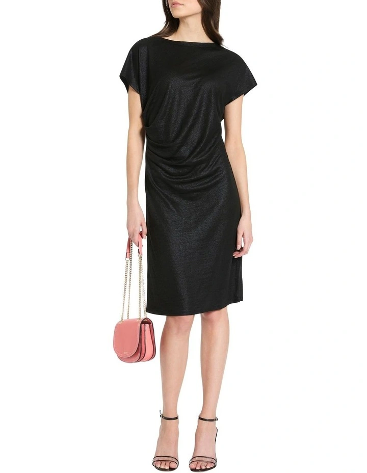 Shine Again Foil Linen Dress in Black