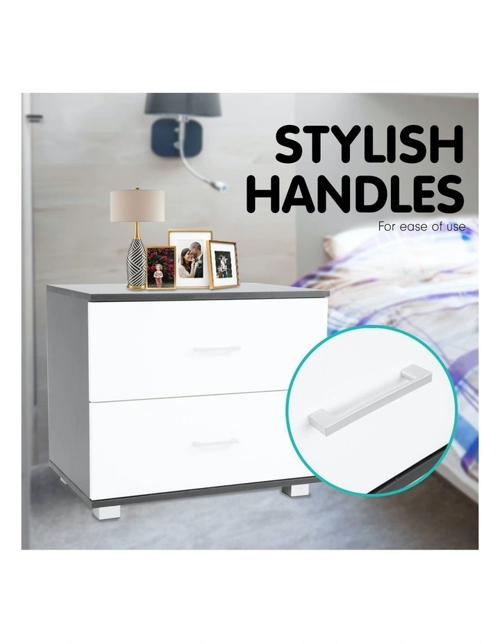 Bedside Table with Drawers MDF Black White