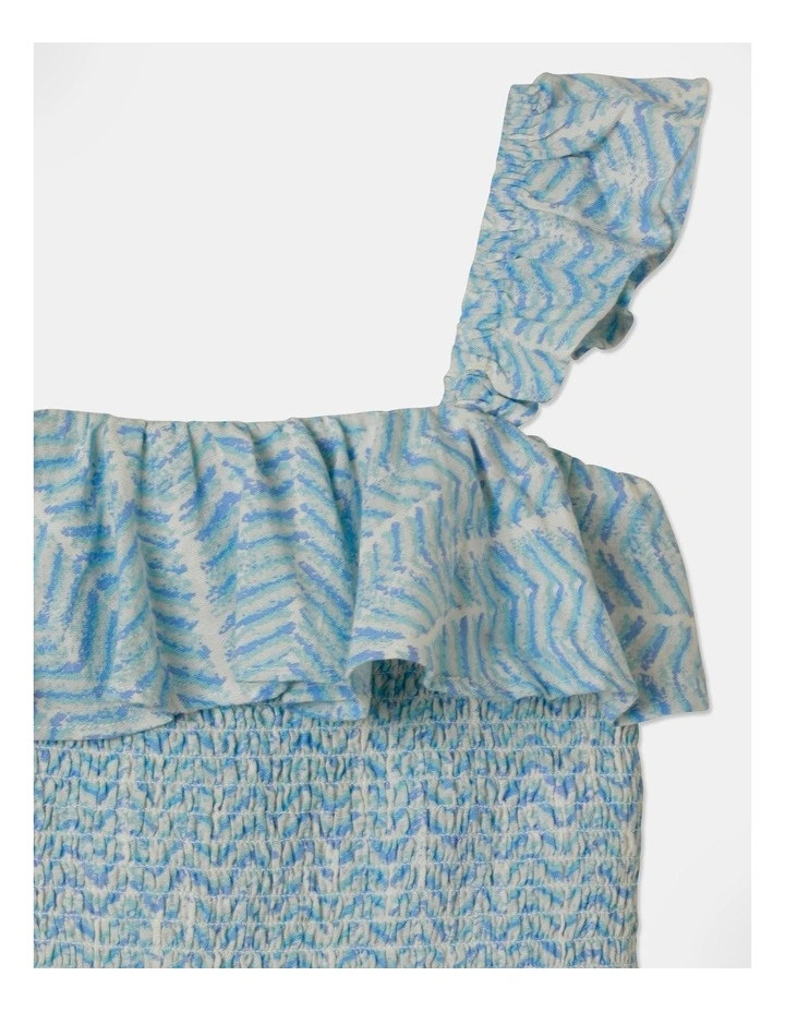 Linen Cropped Shirred Singlet in Blue