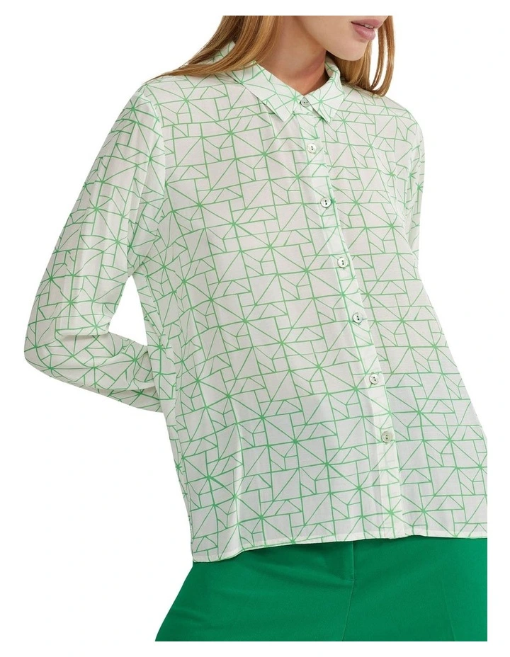 Poppy Geo Print Blouse in Ivory/Green