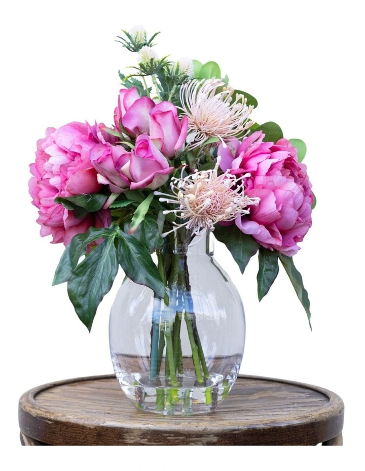 Peony and Rose Mixed Arrangement Artificial Flower Decor 36cm in Multi