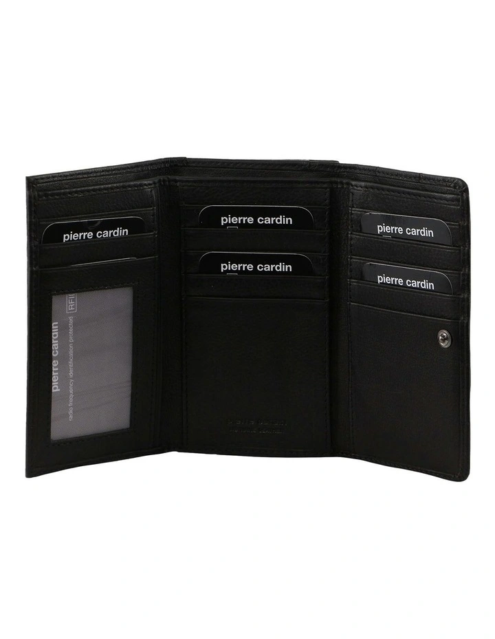 Pleated Leather Tri-Fold Wallet in Black