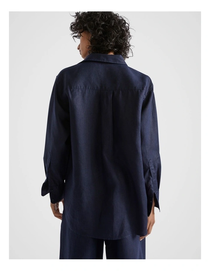 Core Linen Boyfriend Shirt in Midnight Sky