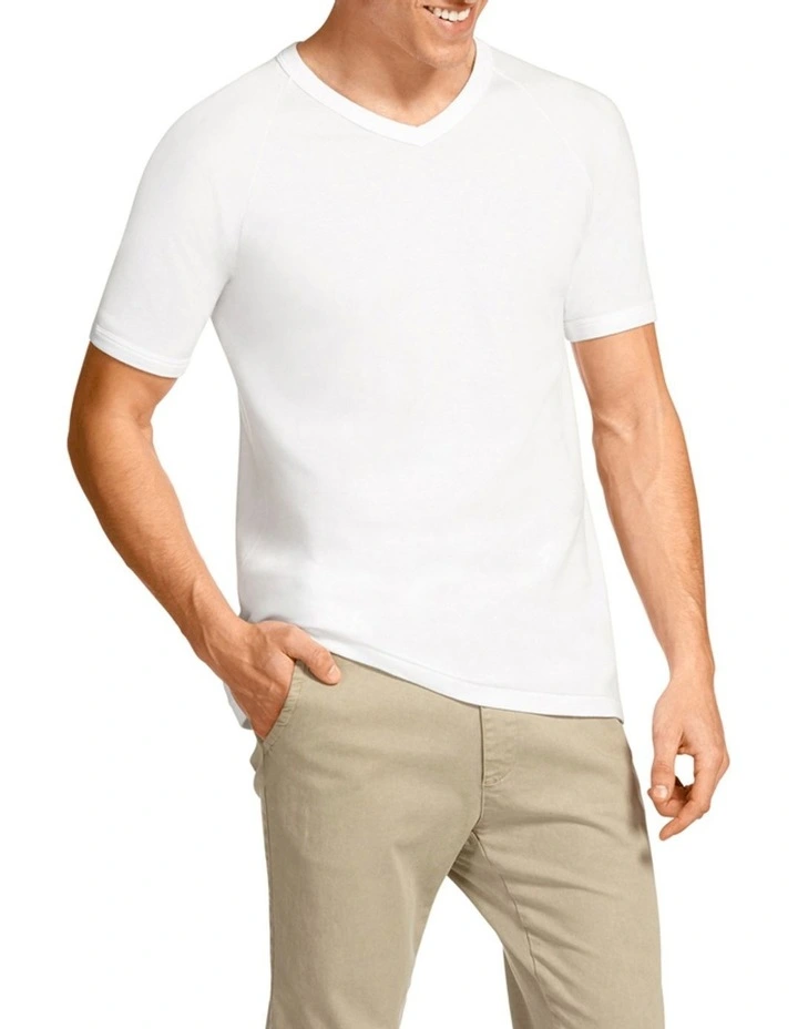 Raglan Short Sleeve V-Neck T-Shirt in White