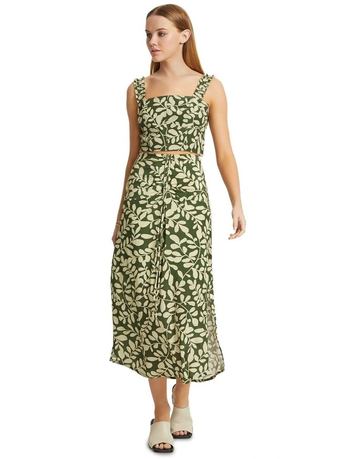 Avril Vine Print Bustier Top in Olive