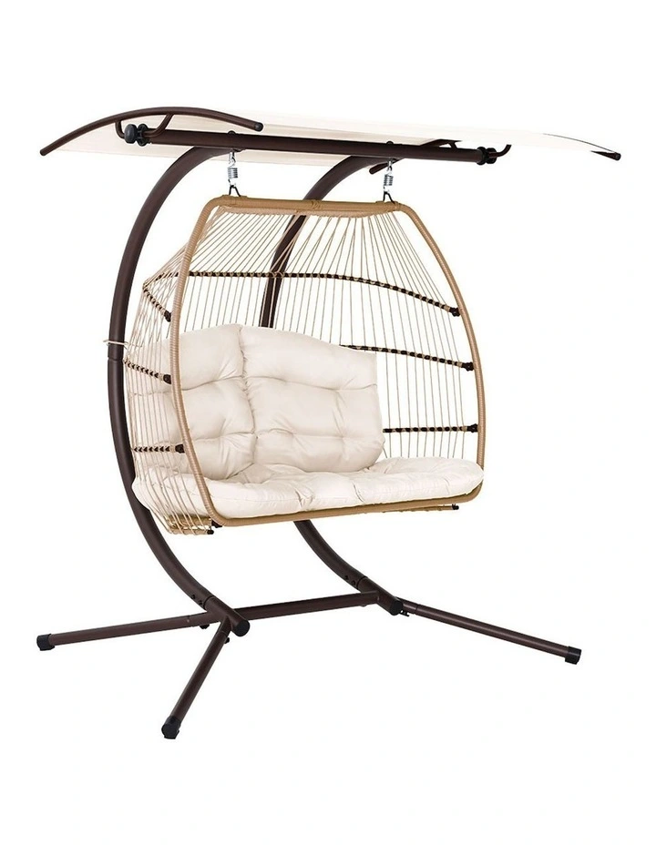 Wicker Furniture Pod Stand Canopy Egg Swing Chair in Latte