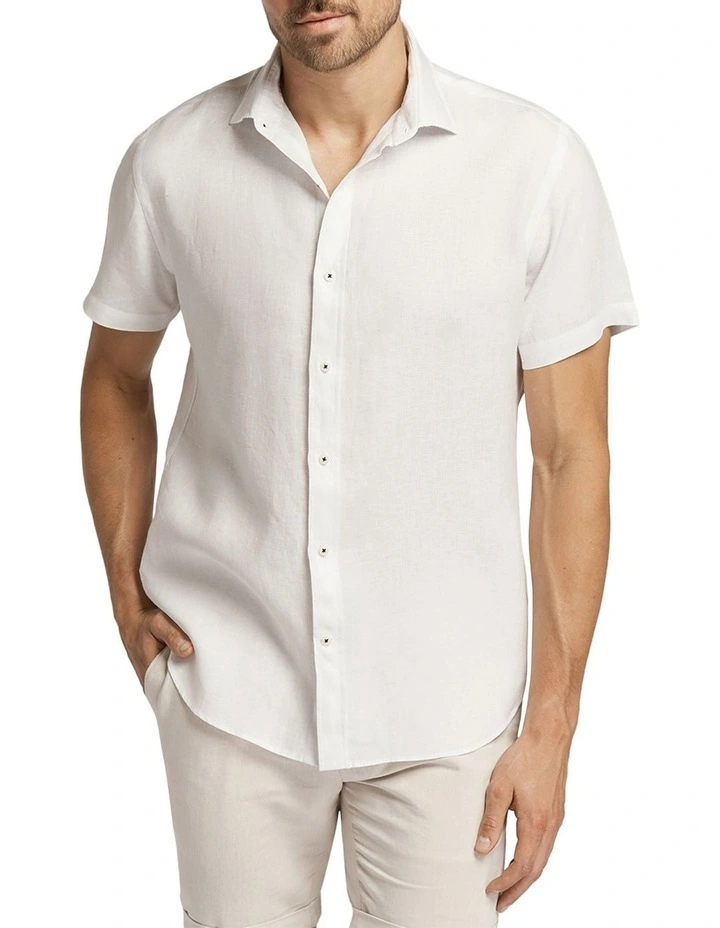 Marbella Linen Short Sleeve Shirt in White
