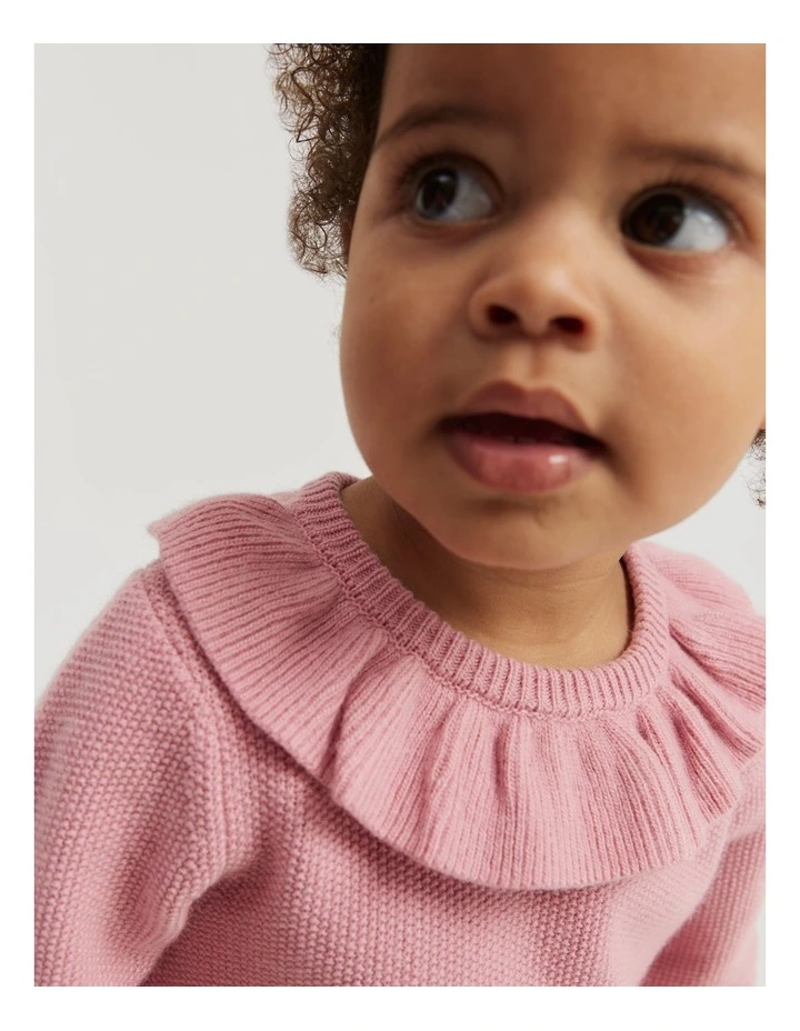 Frill Knit Long Sleeve Bodysuit in Dusty Rose