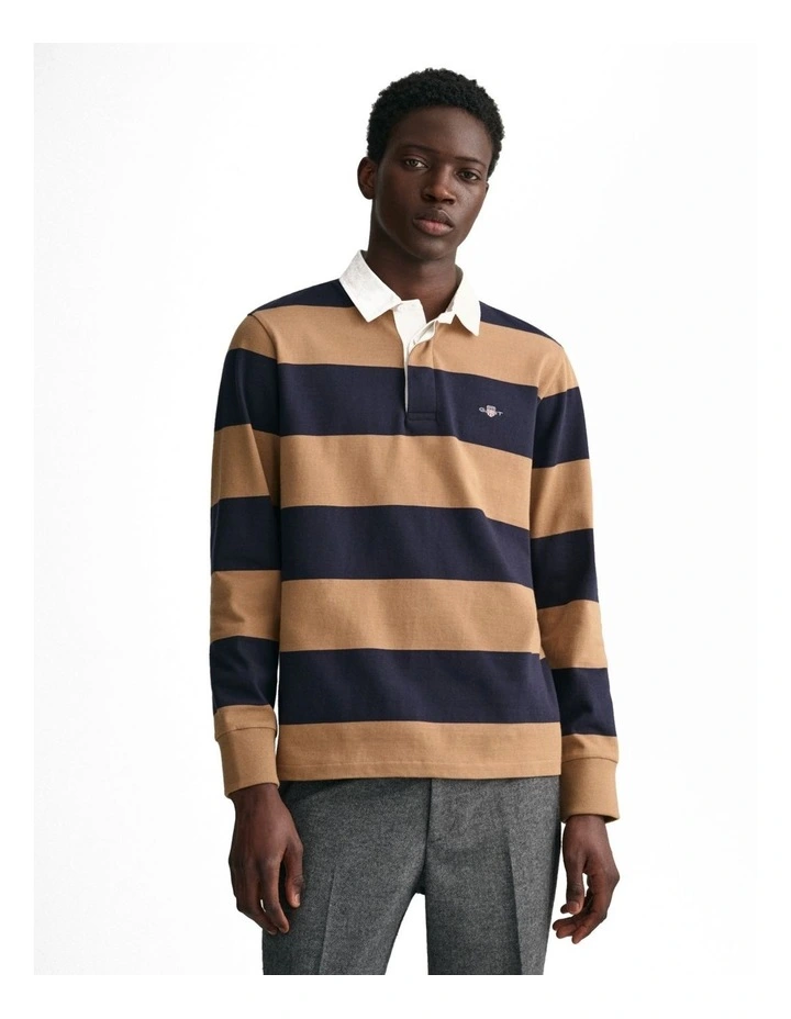 Shield Barstriped Heavy Rugger Sweater in Warm Khaki