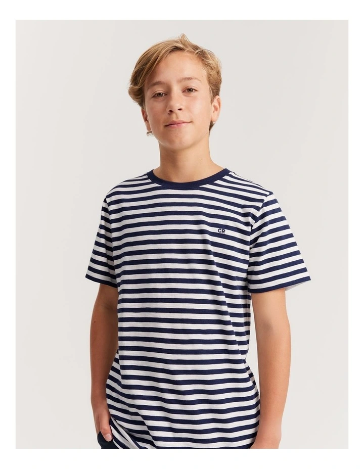 Teen Recycled Cotton Blend Stripe T-shirt in Navy Stripe