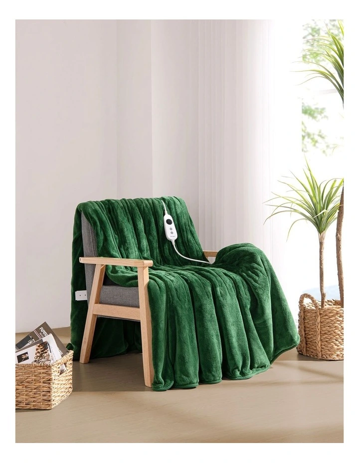 Coral Fleece Heated Throw in Eden Green