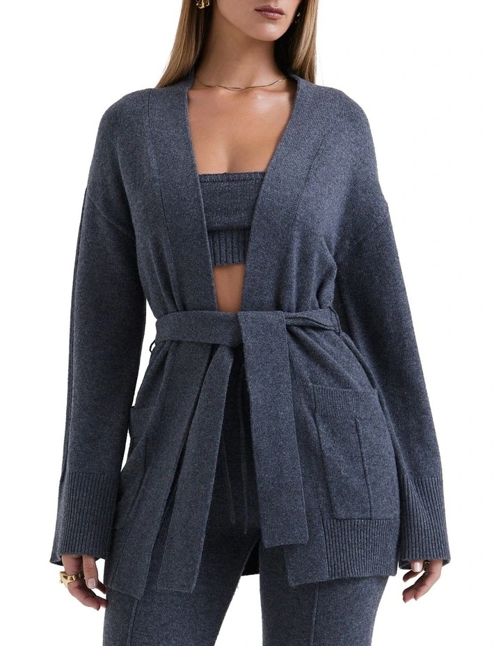 Alaia Cashmere Blend Belted Cardigan in Charcoal