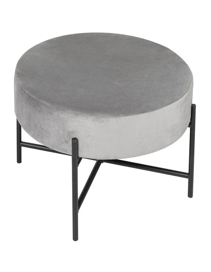Round Velvet Foot Stool in Grey