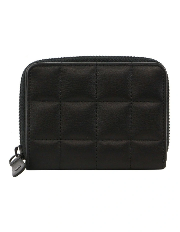 Italian Pleated Leather Press Stud Wallet in Black