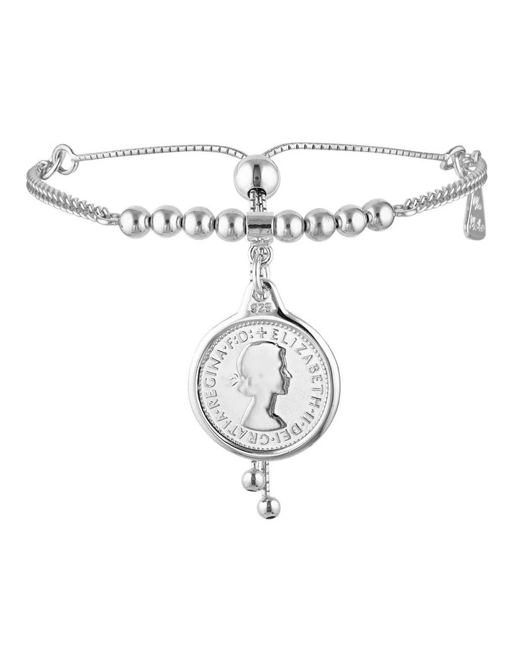 Threepence Charm Silver Curb Chain Bracelet