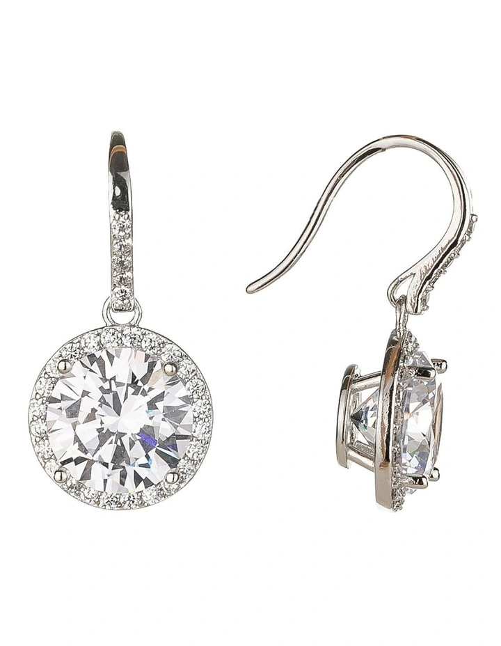 Large Cz Drop Earrings in Rhodium