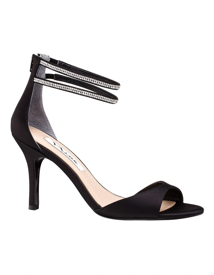 Viktora Sandals in Black Luster Satin