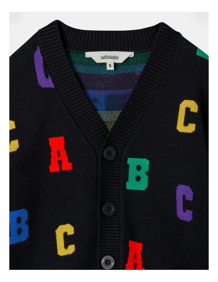 Knitted Jacquard Cardigan in Navy