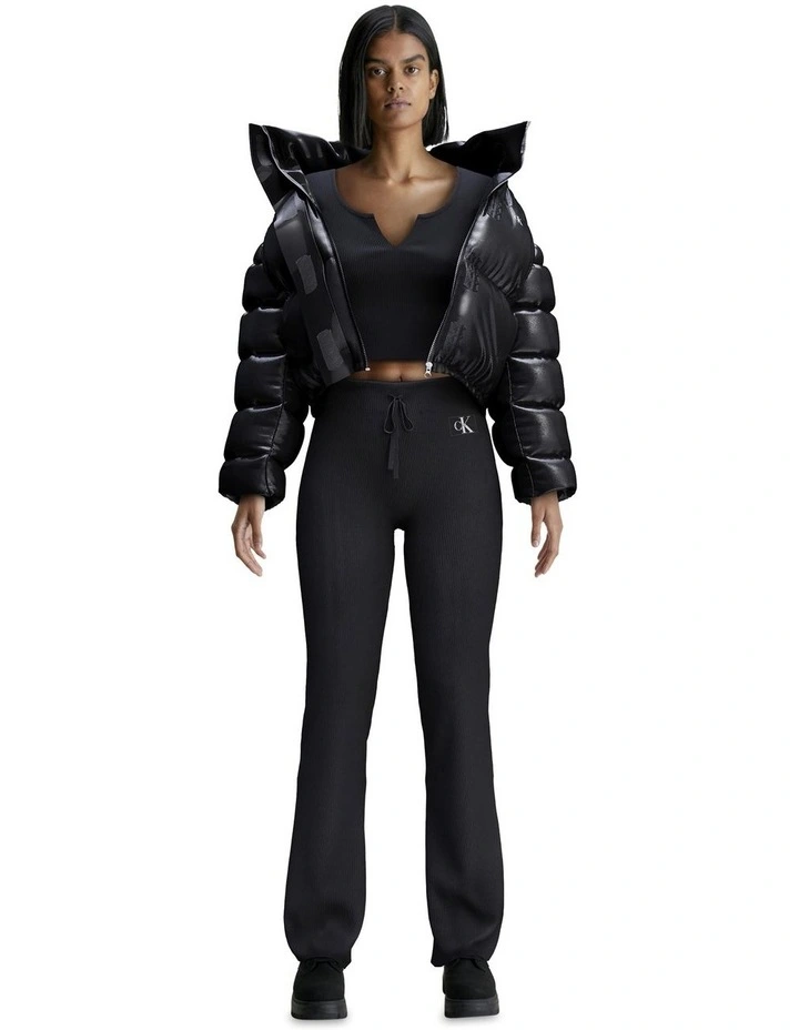 Split Collar Rib Long Sleeve in Black