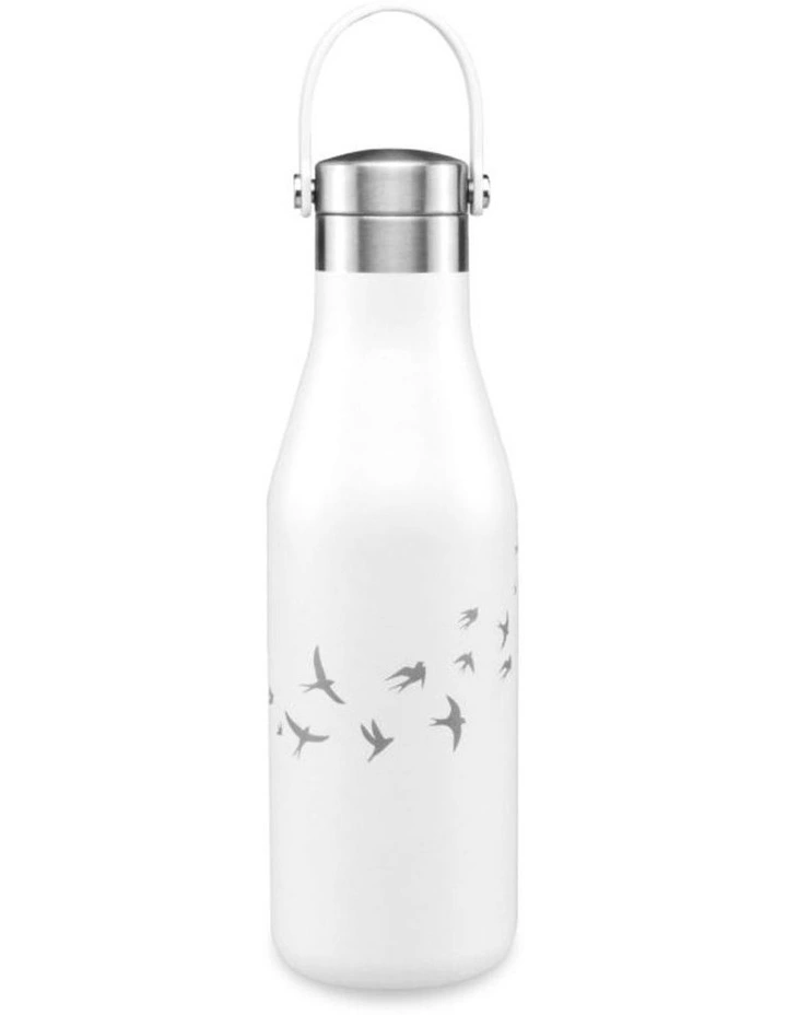 White Bottle With Etched Swallows