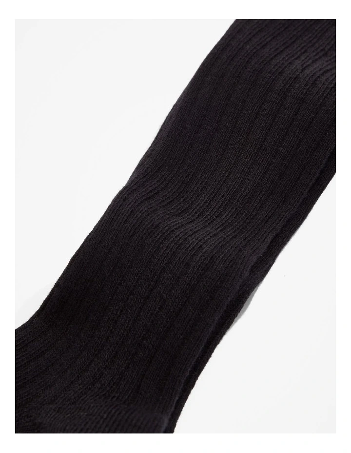 Organically Grown Cotton Blend Rib Tight Socks in Black
