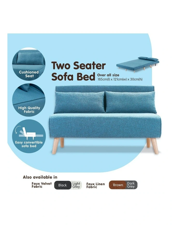 Adjustable Corner Sofa 2-Seater Lounge Linen Bed Seat Blue