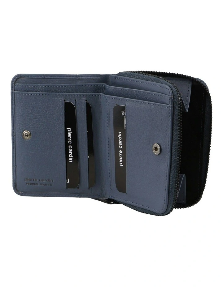 Italian Pleated Leather Press Stud Wallet in Teal