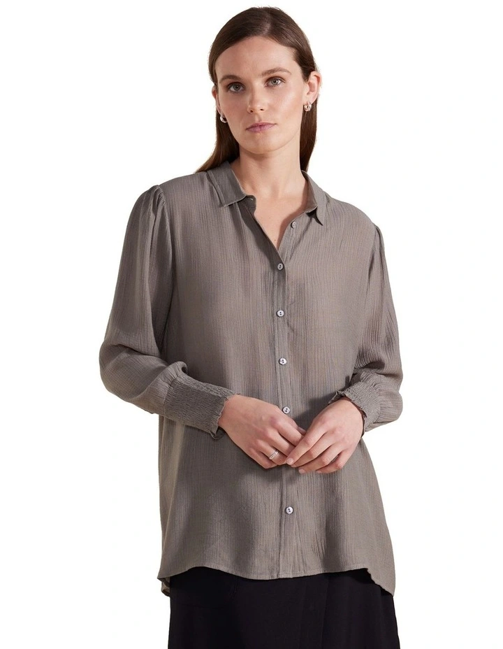 Shirred Sleeve Shirt in Sage