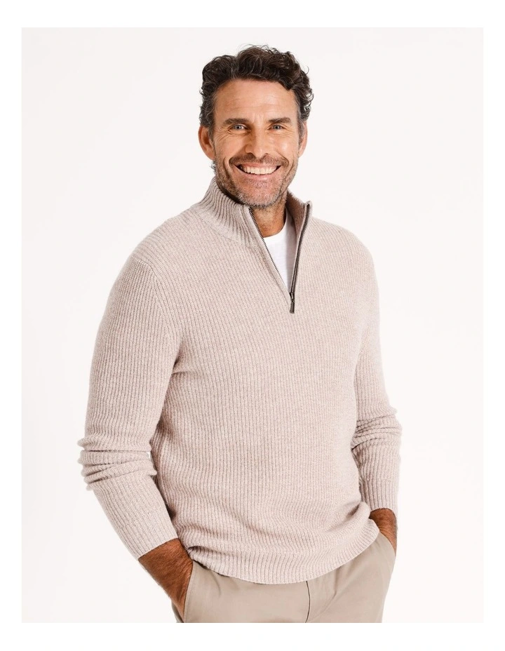 Campbell Textured Quarter Zip Knit in Natural