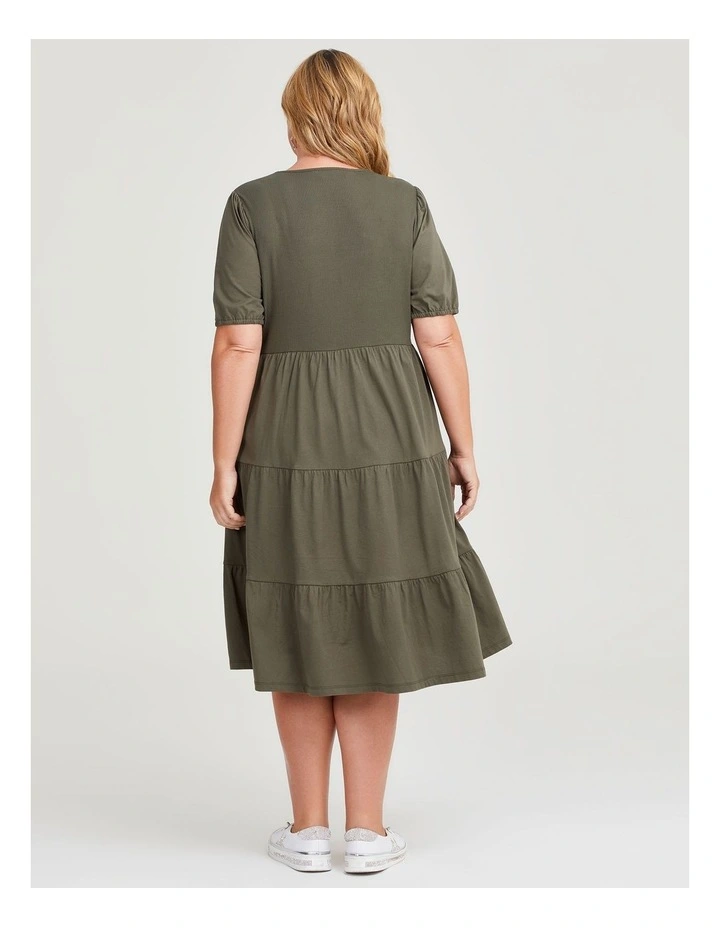 Cotton Puff Sleeve Tiered Dress in Myrtle