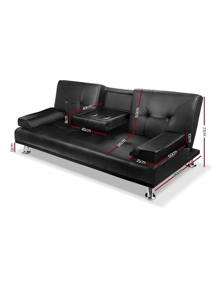 3 Seater PU Leather Sofa Bed In Black