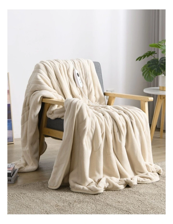 Coral Fleece Heated Throw in Cream