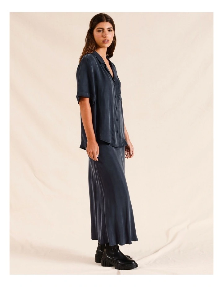 Cupro Elastic Waist Skirt in Navy