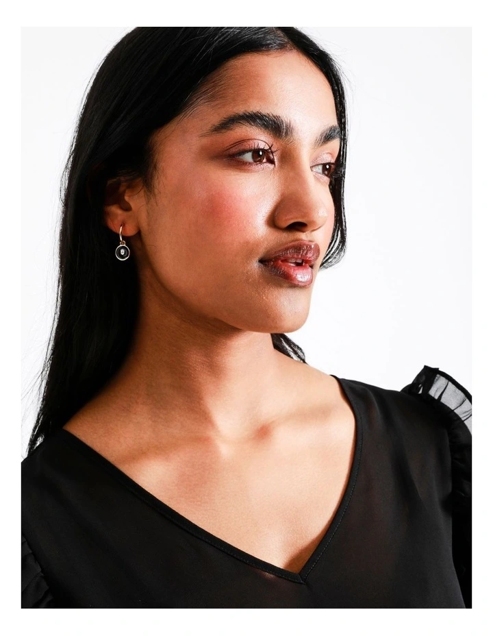Mini Enamel Disc Earring in Black