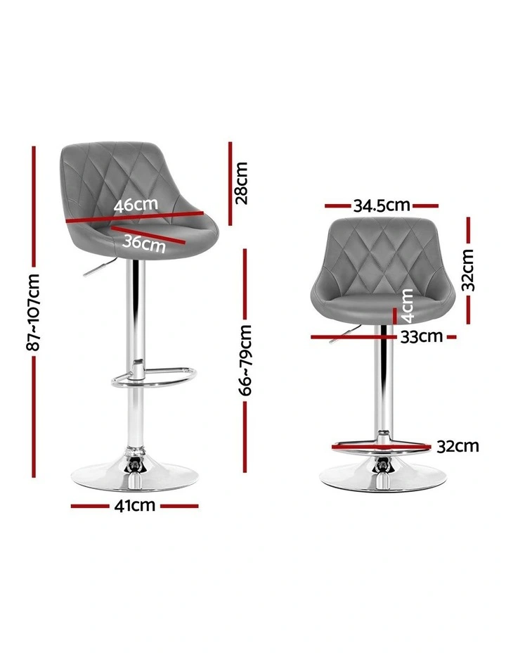 Bar Stools Swivel Kitchen Leather Chairs x4 in Grey