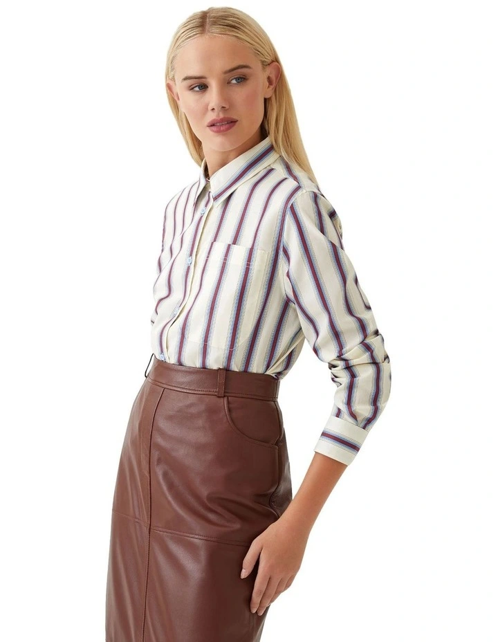 Ariel Cotton Striped Shirt in Red/Blue Stripe