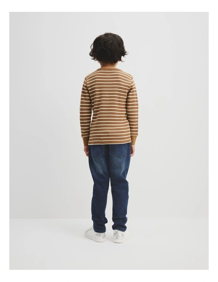 Stripe Waffle Henley Top in Butter