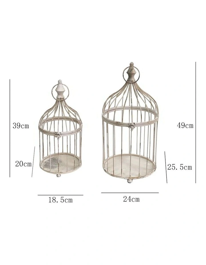Nested Cone-Shape Birdcages Set of 2 in Distressed White