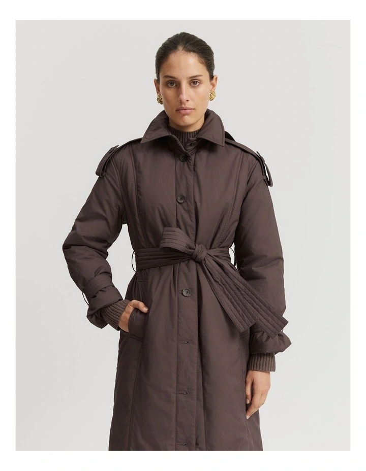 Padded Trench Coat in Truffle