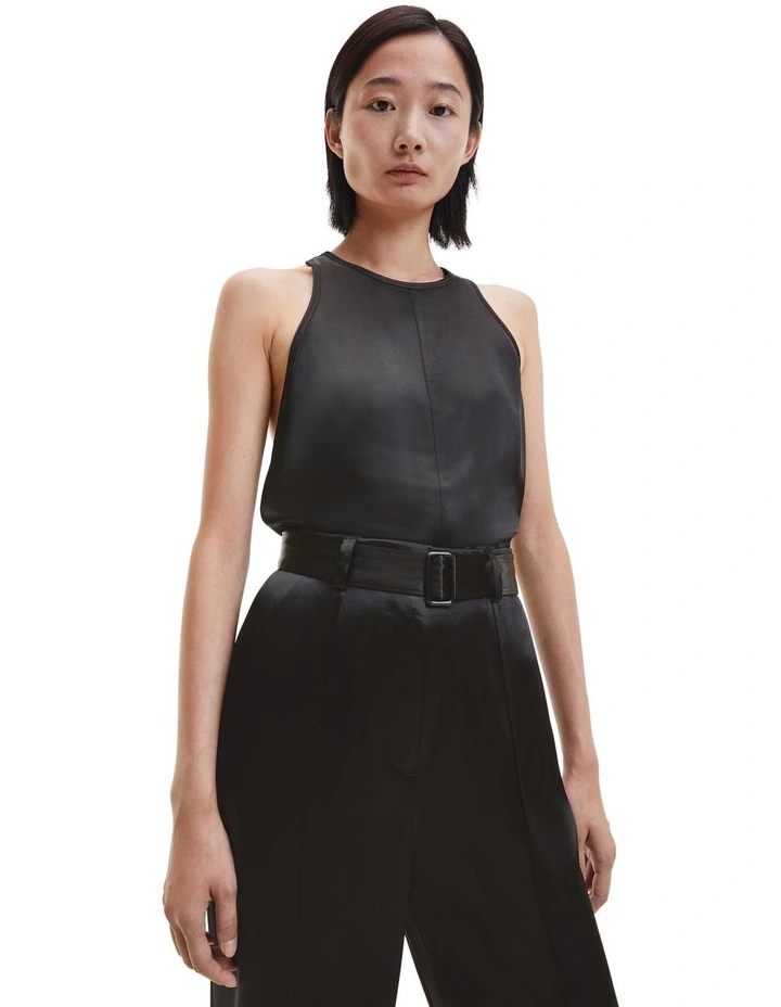 Naia Acetate Racer Neck Top in Black