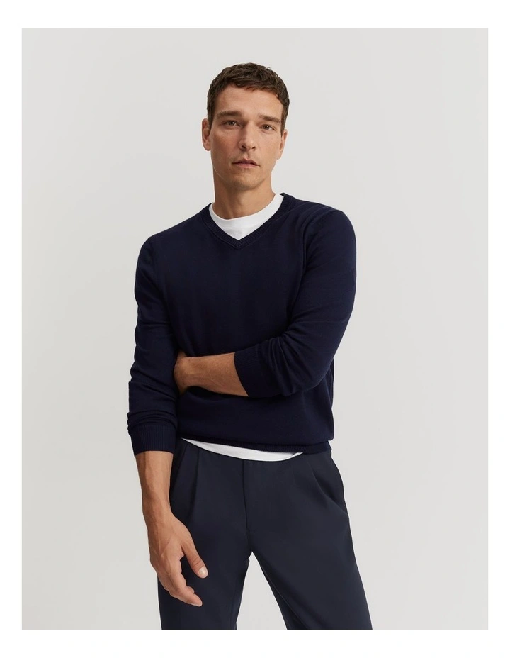 Verified Australian Merino V-neck Knit in Navy