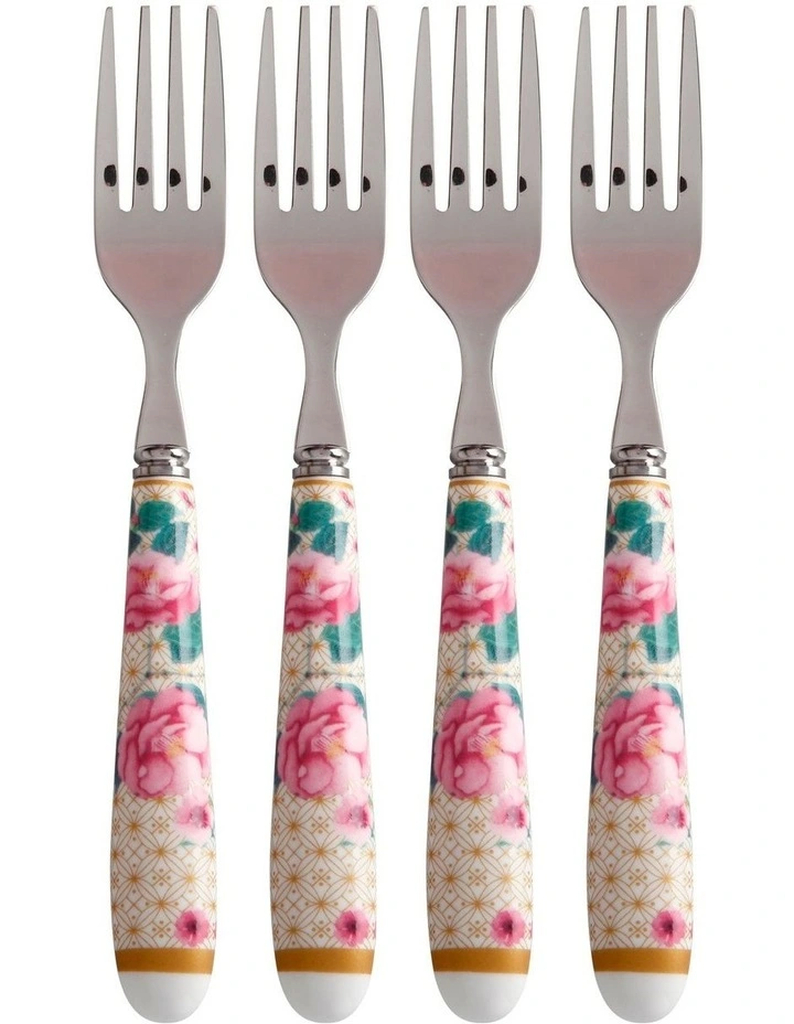 Teas & C's Silk Road Cake Fork Set 4 Piece White Boxed