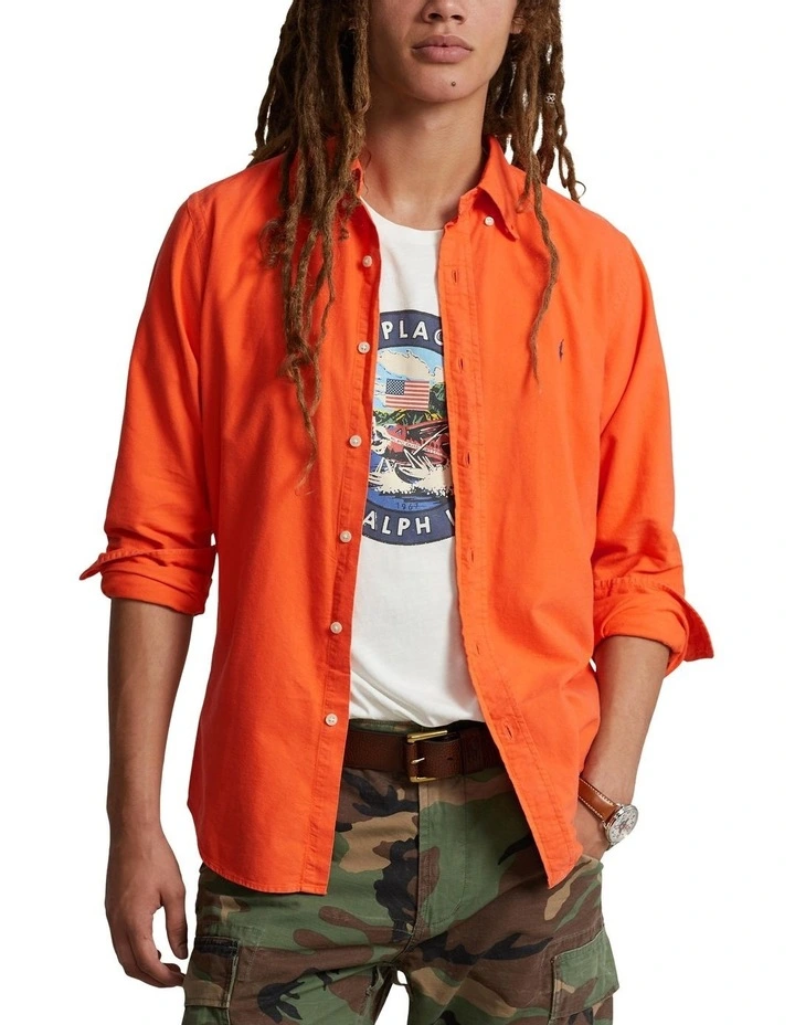 Classic Fit Garment-Dyed Oxford Shirt in Orange